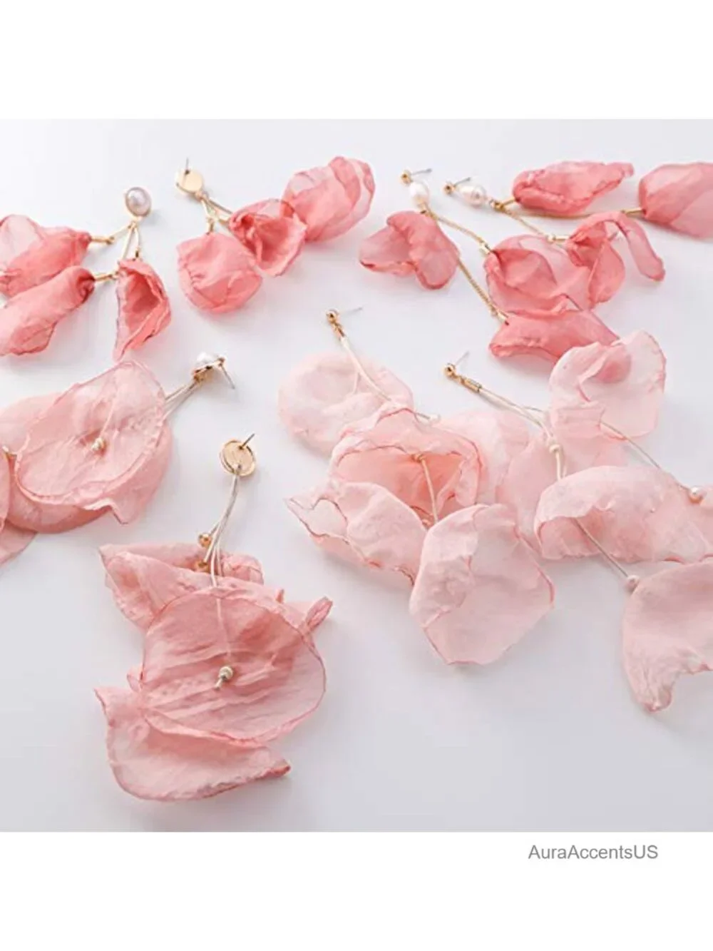 Floral Chiffon Earrings for Women - Tiered Statement Tassel Dangle Earrings